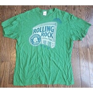 Vintage Rolling Rock Beer Shirt Mens XL Green Extra Pale Spell Out Logo 80s USA